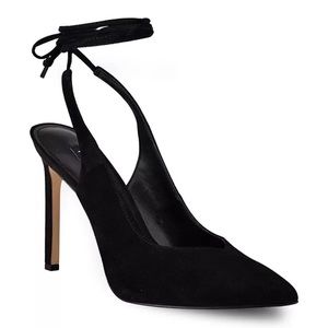 Express Black Velvet Lace Up Slingback Heels